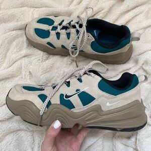 Nike Green & Tan Tech Hera retro style Sneakers ivory and green